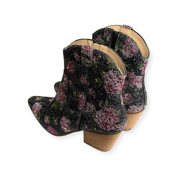 new Betsey Johnson ✿ Diva Crystal Floral Chelsea Ankle Cowboy Boot ✿ Black 8.5M - Picture 6 of 16